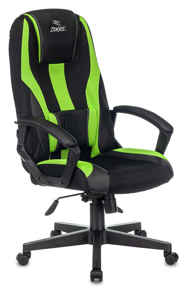 Кресло Zombie 9 GREEN (Game chair 9 black/l.green textile/eco.leather cross plastic) артикул A148185-1