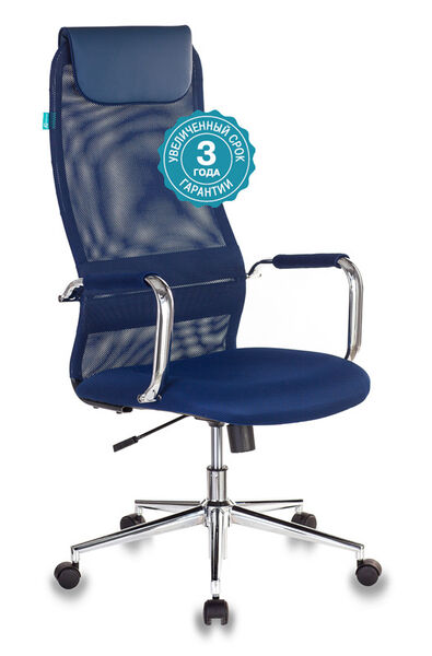 Кресло Бюрократ KB-9N/DB/TW-10N (Office chair KB-9N blue TW-05N TW-10N mesh/fabric headrest cross metal хром) артикул A148183-1-5