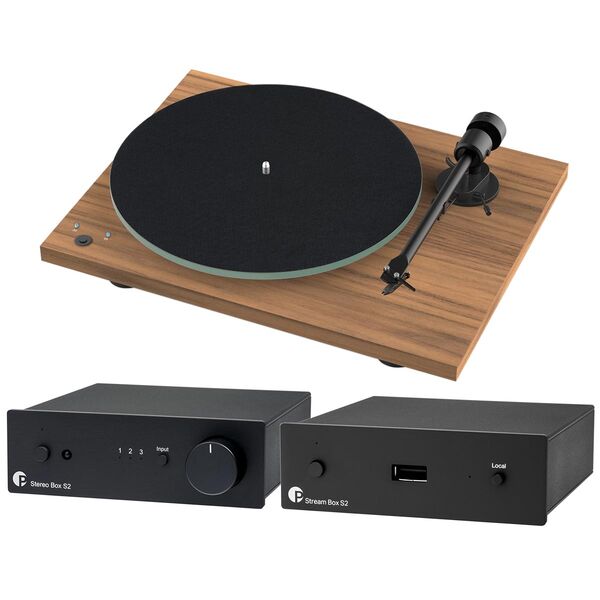 Комплект Pro-Ject T1 Phono SB+Stream Box S2+Stereo Box S2 Walnut/Black артикул A145893-1 в интернет-магазине «HiFi-Trade»