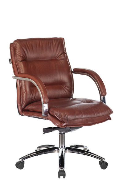 Кресло Бюрократ T-9927SL-LOW/CHOK (Office chair T-9927SL-LOW light brown Leather Eichel leather low back cross metal хром) артикул A148292-1