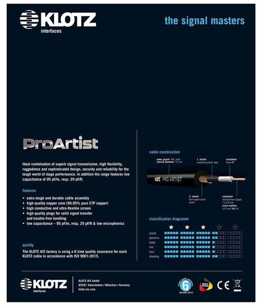 Инструментальный кабель Klotz PRON090PP ProArtist, 9м артикул A138288-1-2