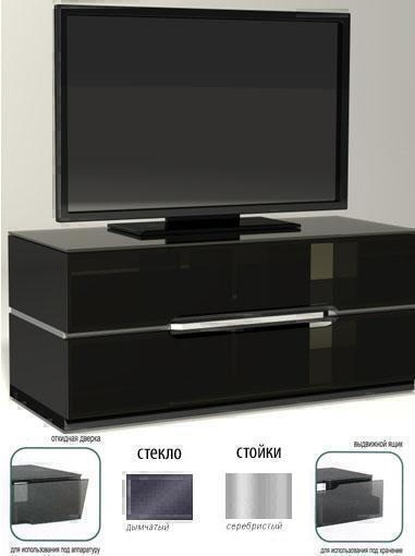 Metaldesign MD 555.1224 Planima Дымчатый фасад, черный корпус, серебристая опора, Тумба под телевизор артикул X33963975-1