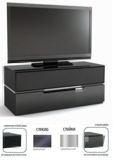 Metaldesign MD 555.1221 Planima Дымчатый фасад, черный корпус, серебристые стойки, Тумба под телевизор артикул X33964024-1